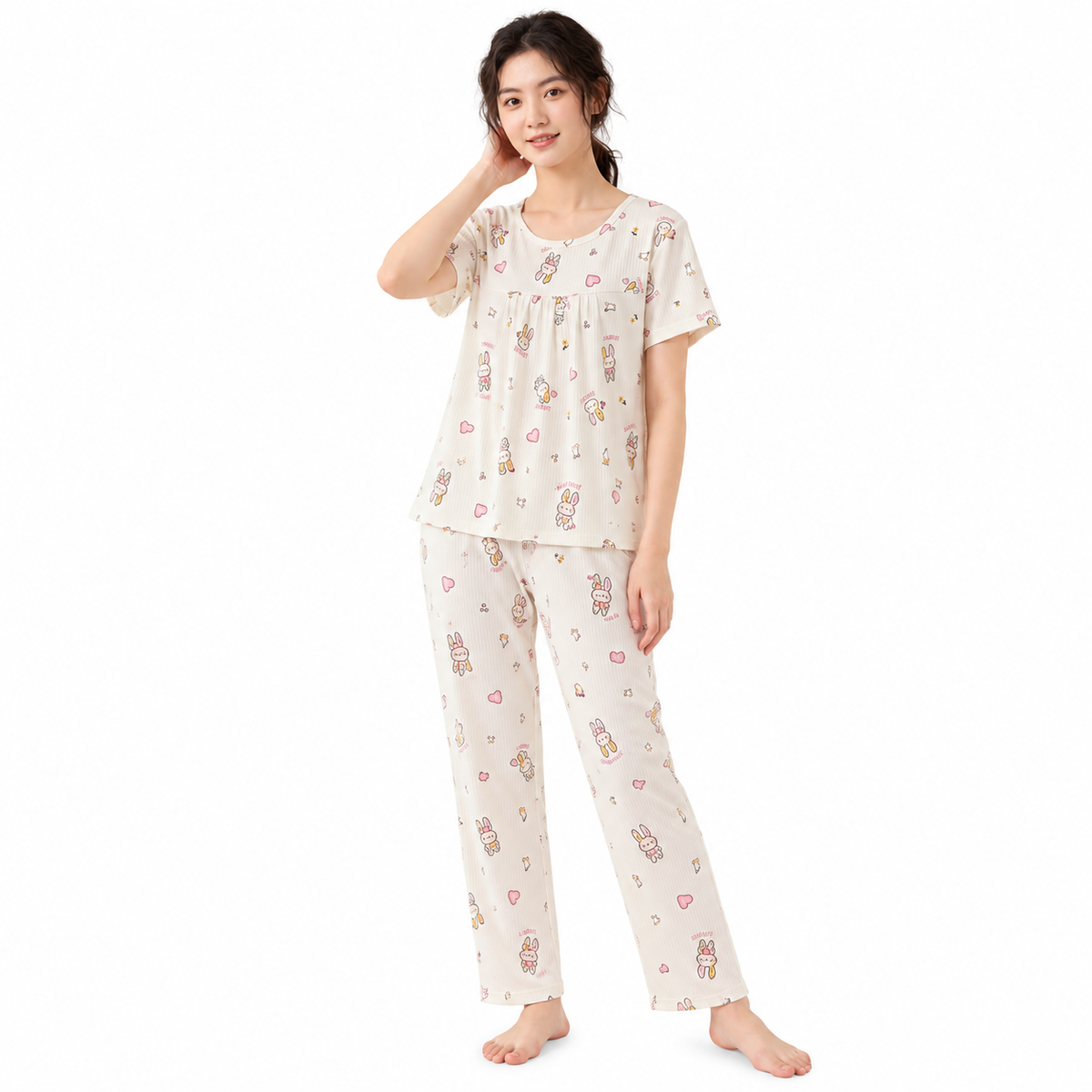 CREAM PJ SET-RABBIT