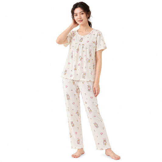 CREAM PJ SET-RABBIT