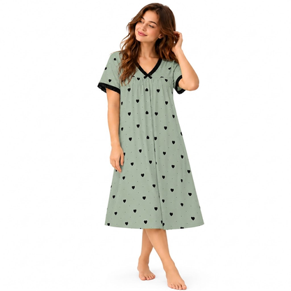 ICE SILK V NECK SHORTY-HEART PRINT-GREEN