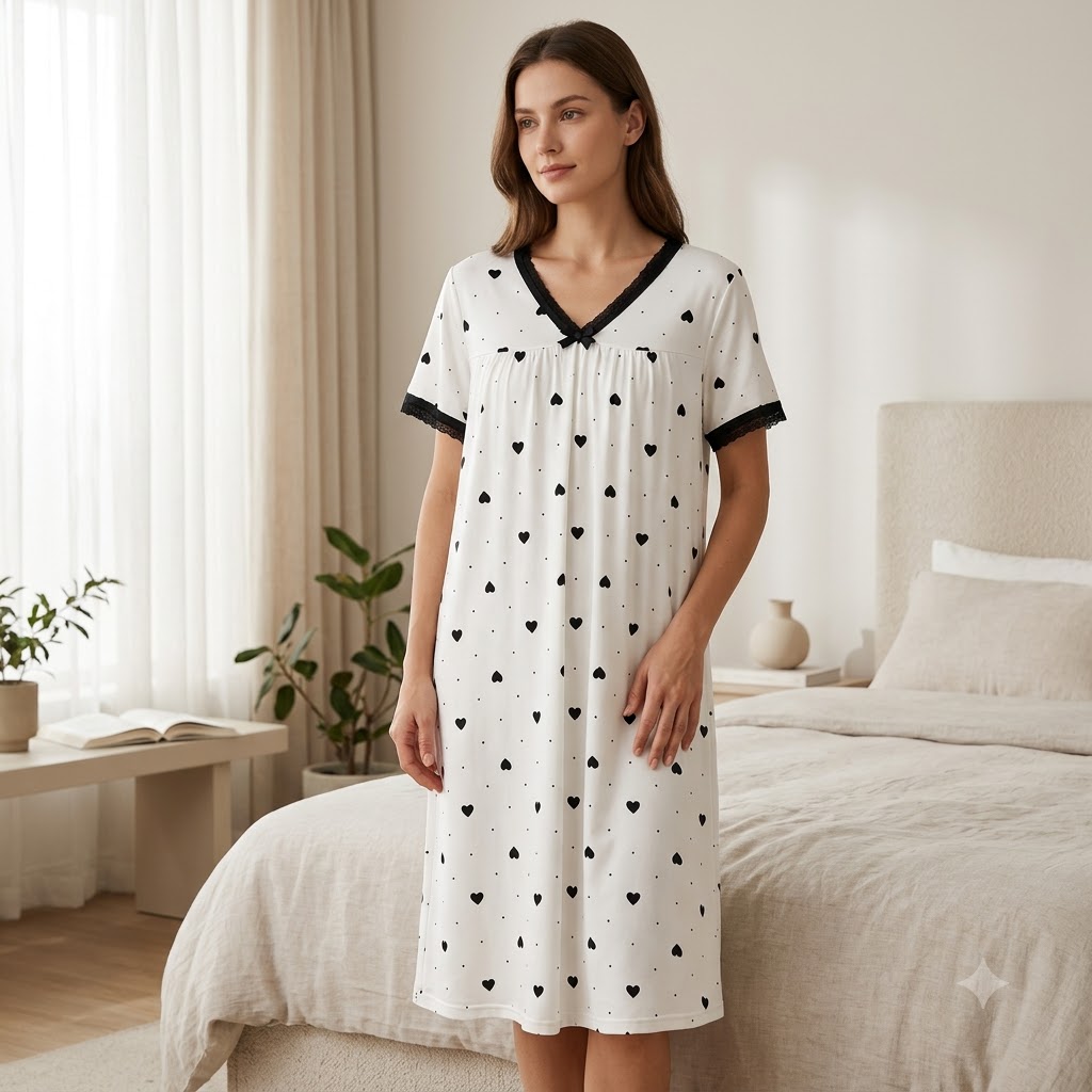 ICE SILK V NECK SHORTY - Heart Print