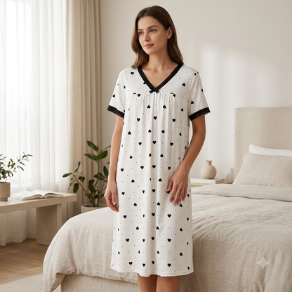 ICE SILK V NECK SHORTY - Heart Print