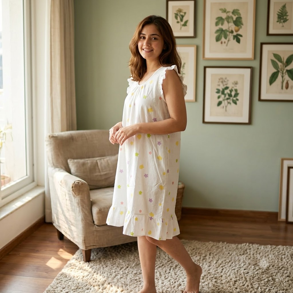ROUND NECK COTTON SHORTY-COLOURING STAR WHITE