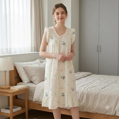 ROUND NECK COTTON SHORTY-RABBIT BLUE CREAM
