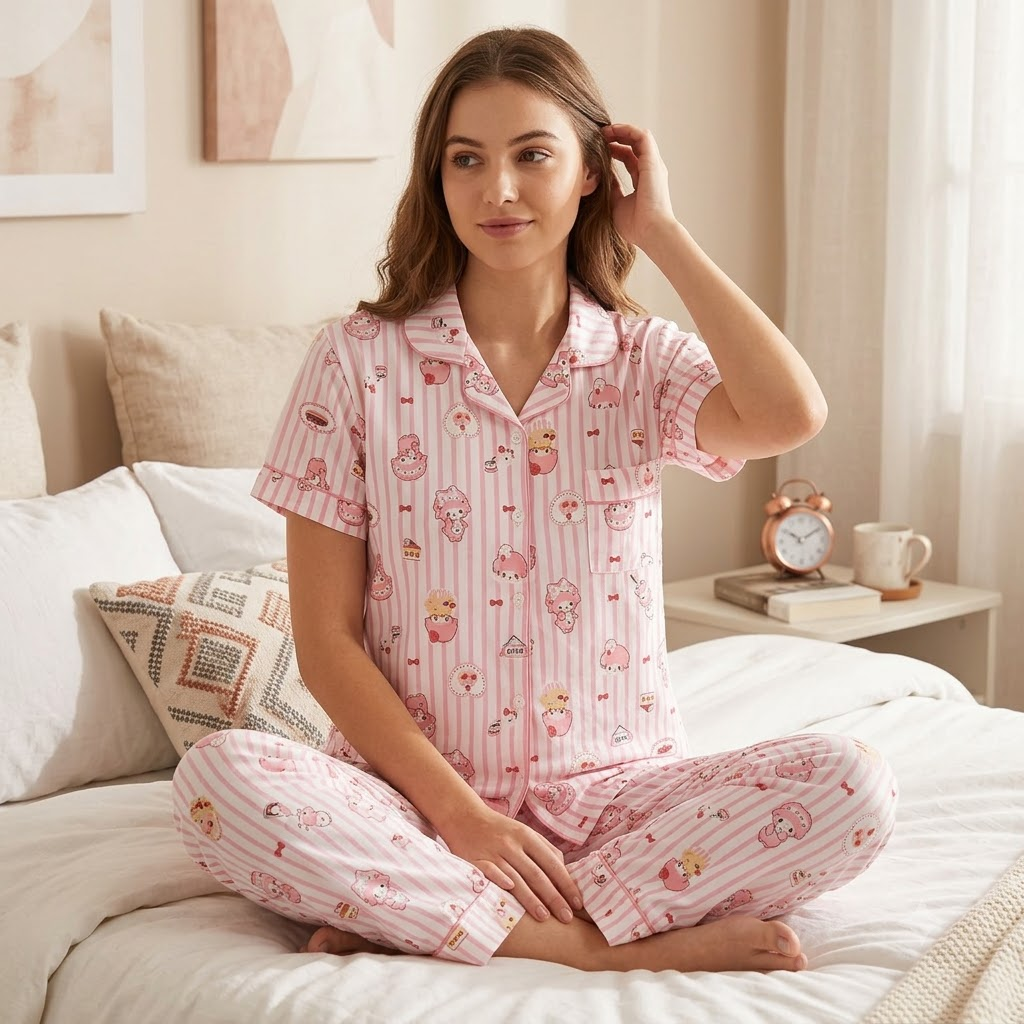 PJ SET WITH SHORTS-LINED PINK