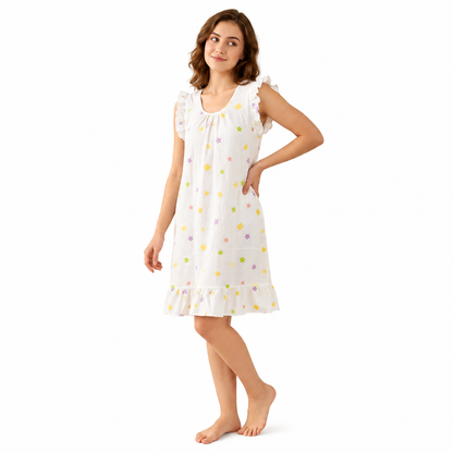 ROUND NECK COTTON SHORTY-COLOURING STAR WHITE