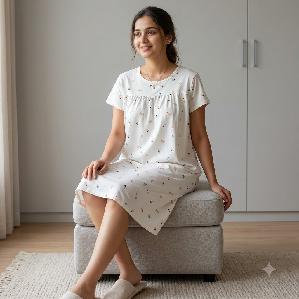 COTTON SHORT NIGHTY-BOW WHITE