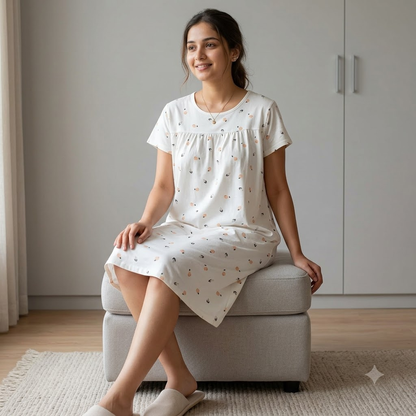 COTTON SHORT NIGHTY-BOW WHITE