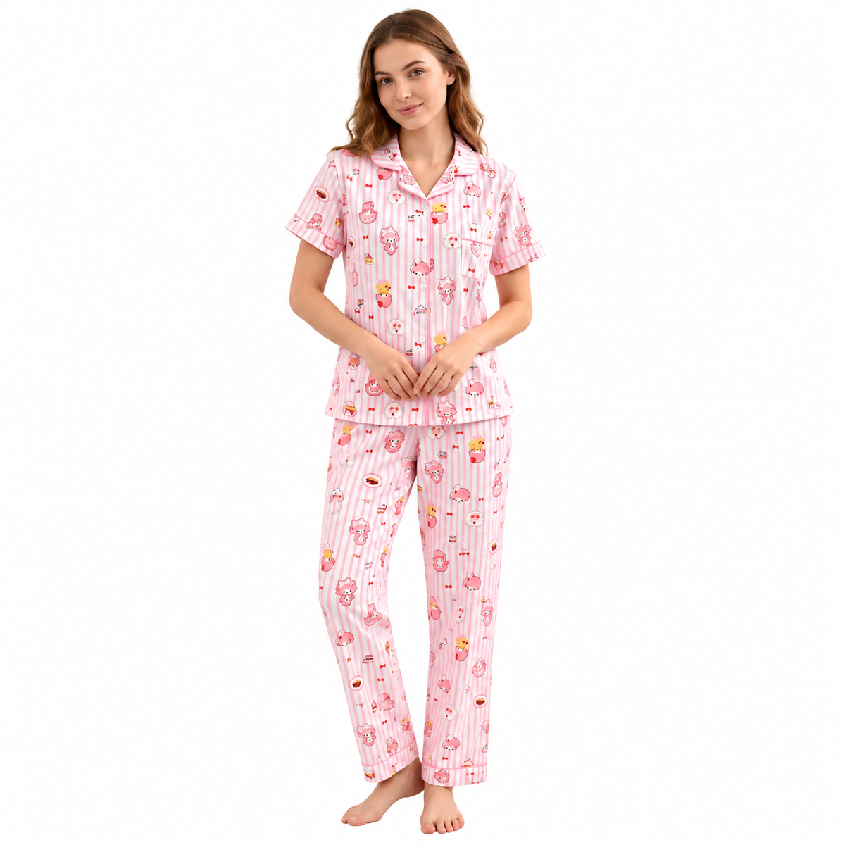PJ SET WITH SHORTS-LINED PINK