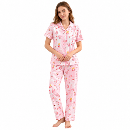 PJ SET WITH SHORTS-LINED PINK