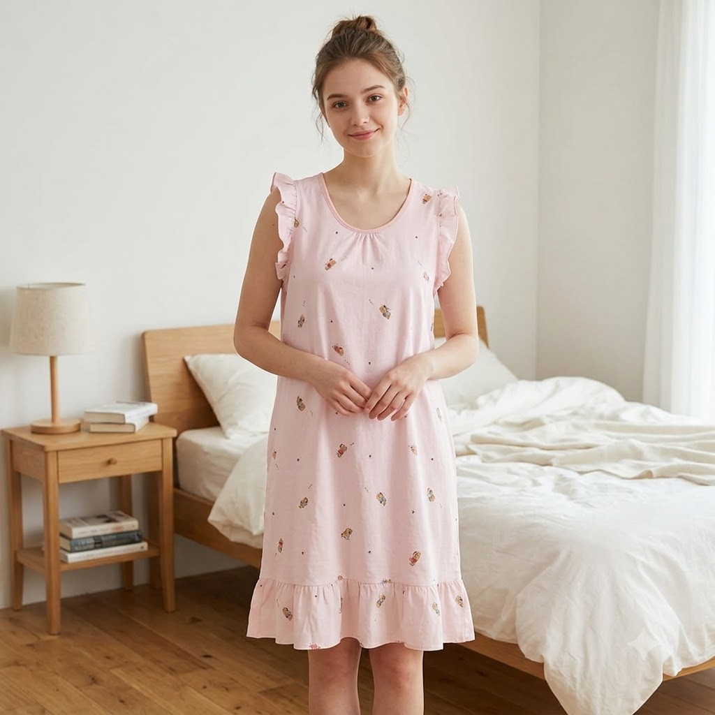 ROUND NECK COTTON SHORTY-BEAR PINK