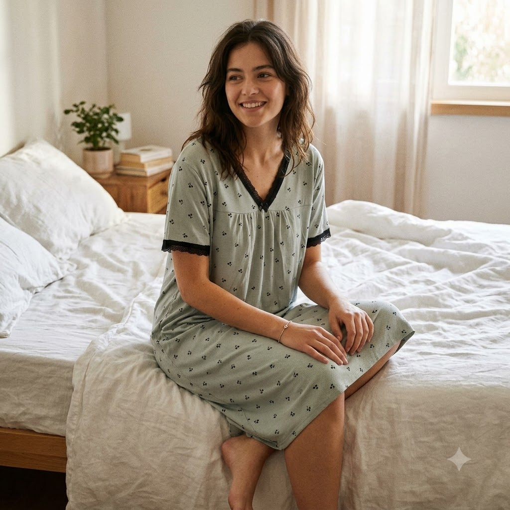 ICE SILK V NECK SHORTY-CHERRYPRINT-GREEN
