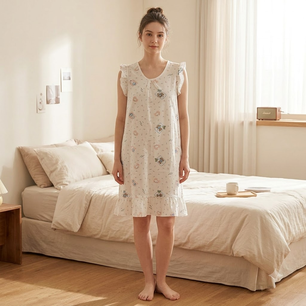 ROUND NECK COTTON SHORTY-RABBIT BLUE CREAM