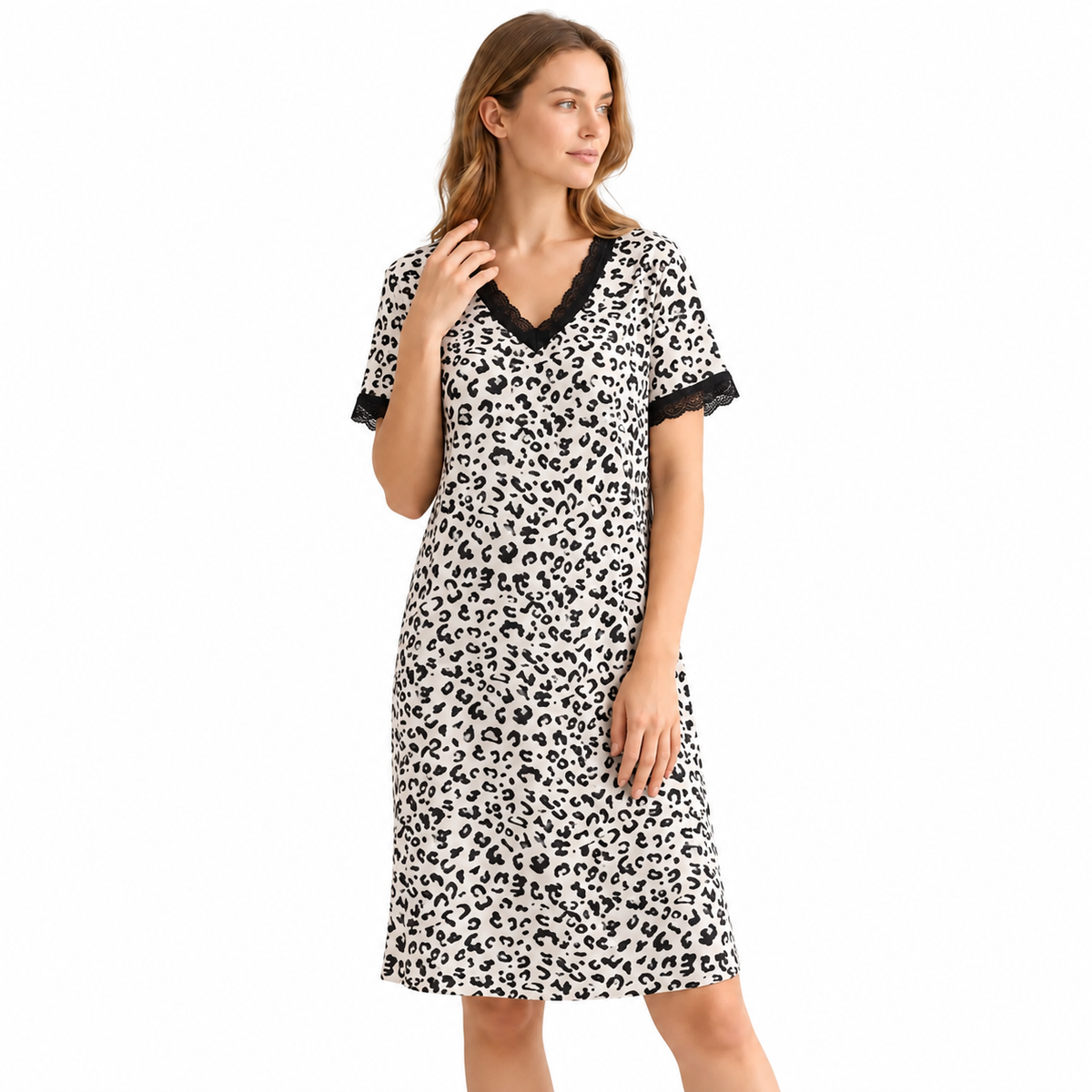 ICE SILK V NECK SHORTY-ANIMAL PRINT LARGE-WHITE