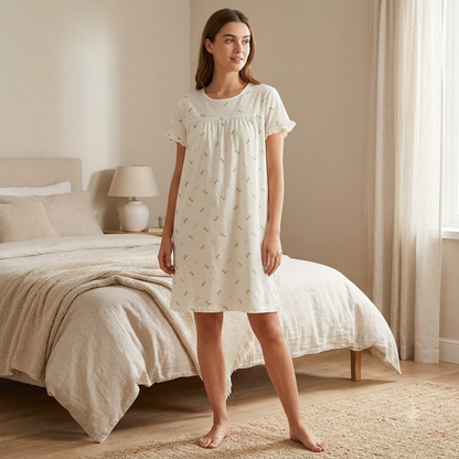 COTTON SHORT NIGHTY-GREEN BOW WHITE