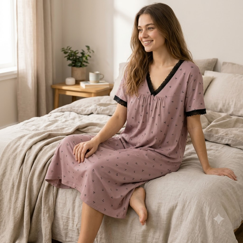 ICE SILK V NECK SHORTY-CHERRYPRINT-PURPLE