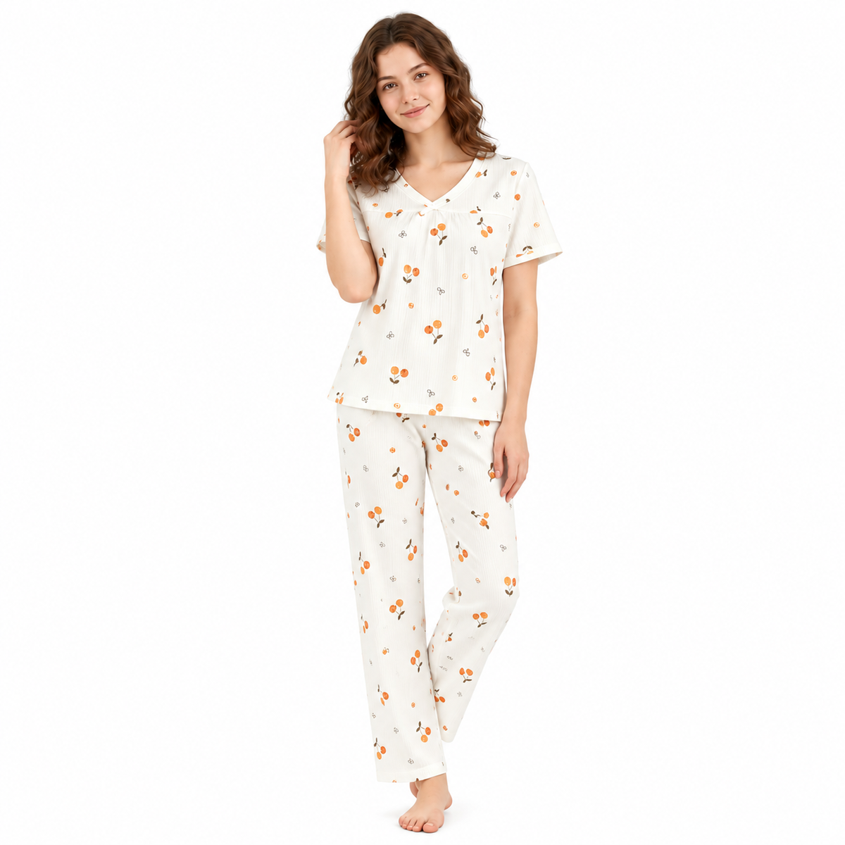 V NECK CRAPE PJ SET-CHARMFED FLUFF FLOWER