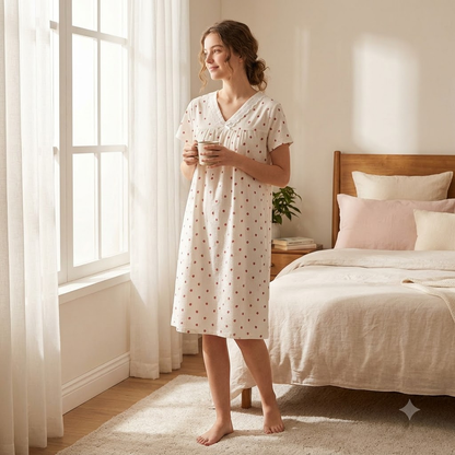 SHORT NIGHTY-V NECK-STRAWBERRY PRINT