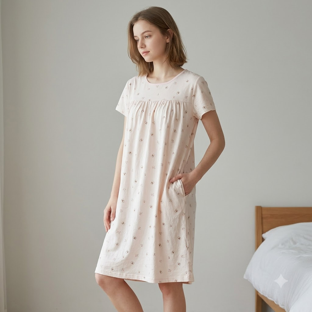 COTTON SHORT NIGHTY-BOW BEAR PINK
