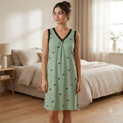 ICESILK V NECK SHORTY-SL-BOW WITH HEART
