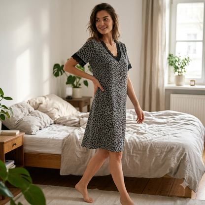 ICE SILK V NECK SHORTY-ANIMAL PRINT SMALL-GREY