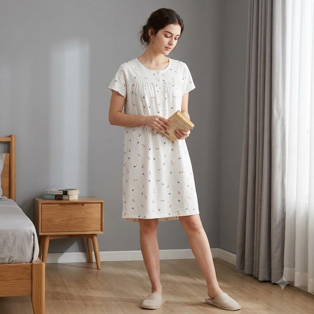COTTON SHORT NIGHTY-BOW WHITE