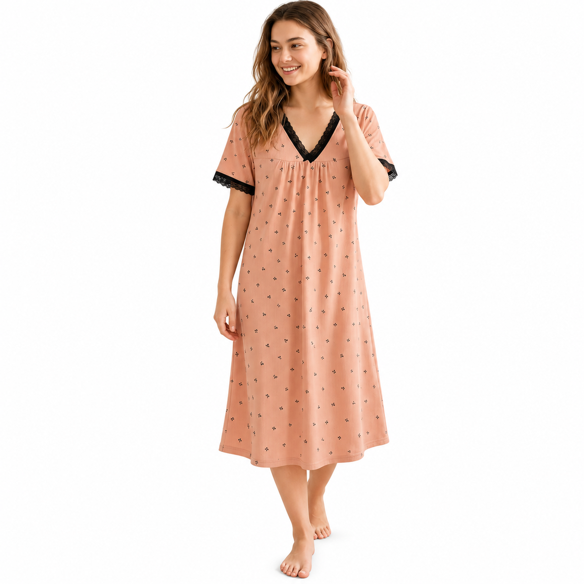 ICE SILK V NECK SHORTY-CHERRYPRINT-PINK