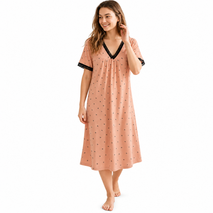 ICE SILK V NECK SHORTY-CHERRYPRINT-PINK