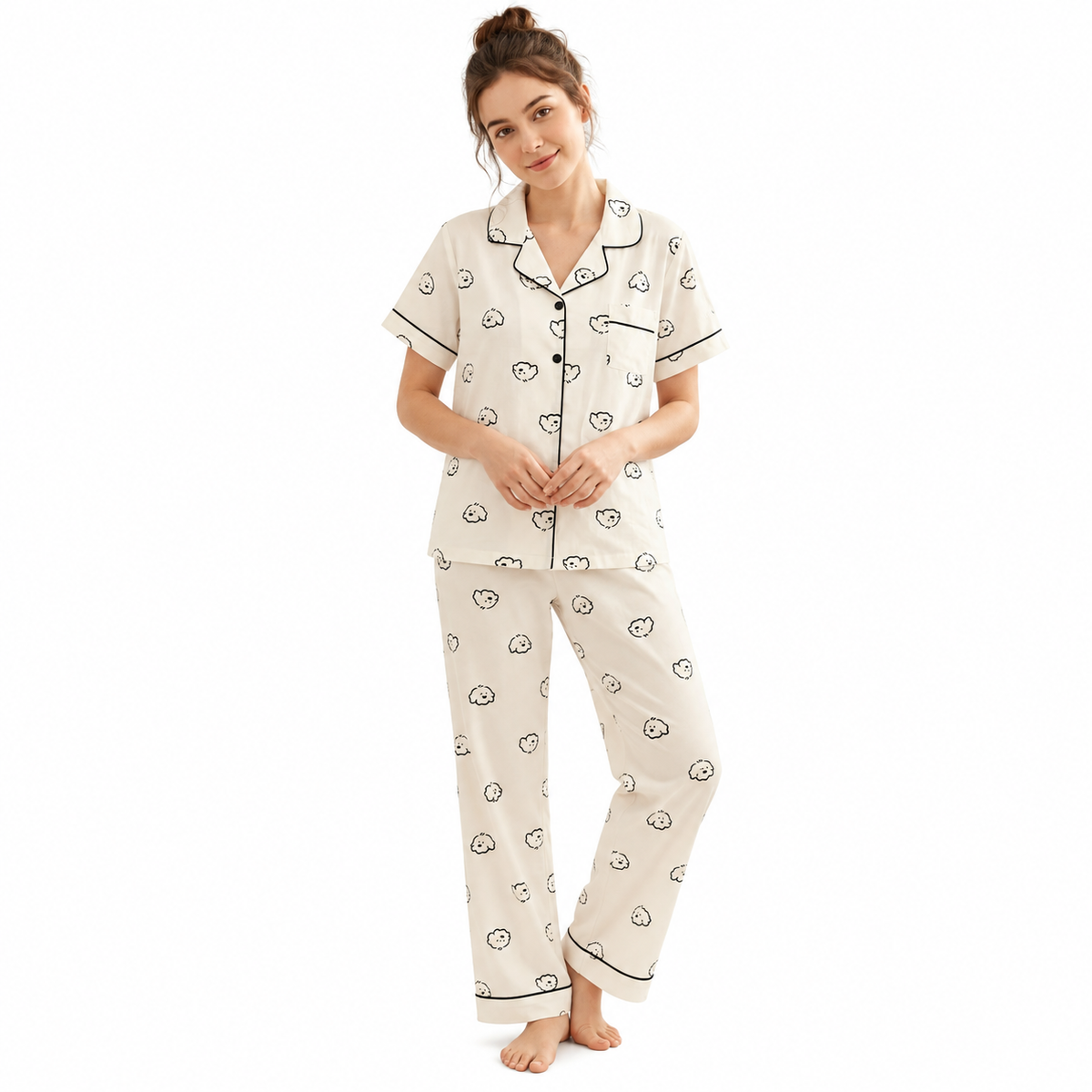 COTTON PJ SET WITH SHORTS-PUPPY PRINT