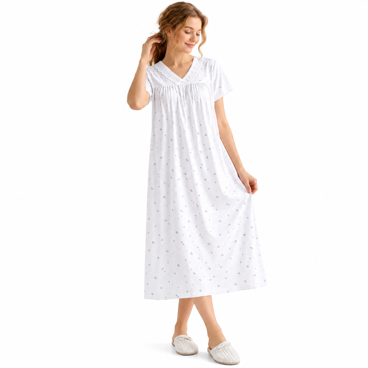 SHORT NIGHTY-V NECK-SMILEY CREAM
