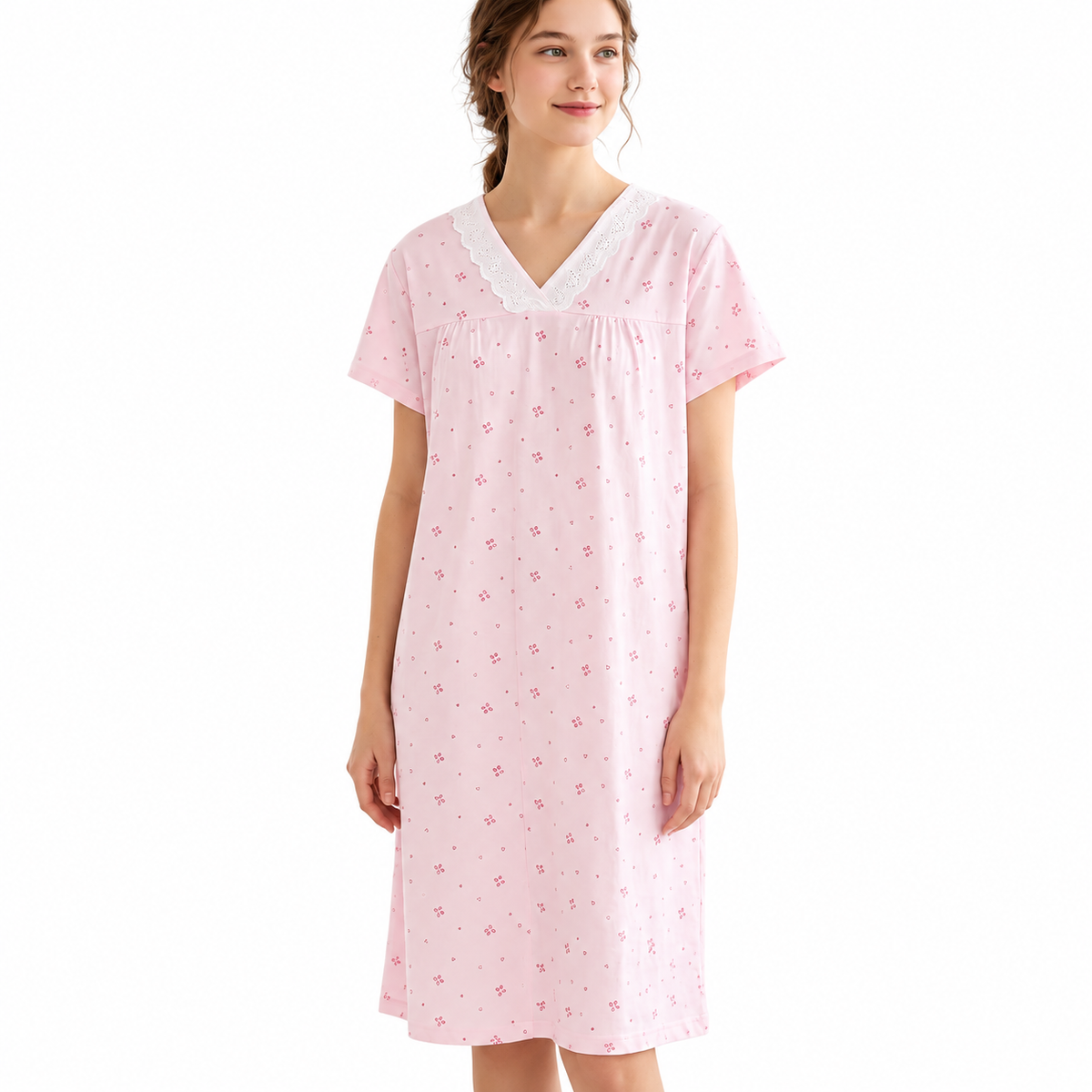 SHORT NIGHTY-V NECK-SMILEY PINK