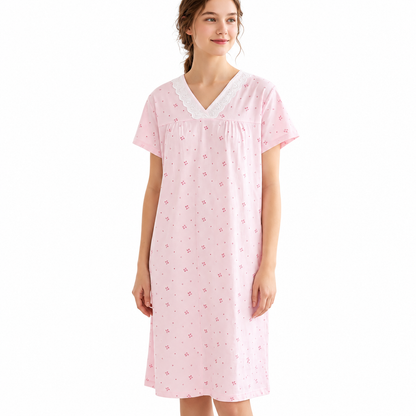 SHORT NIGHTY-V NECK-SMILEY PINK