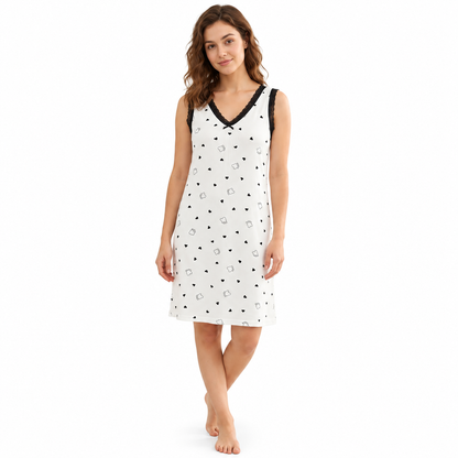 ICESILK V NECK SHORTY-SL-HEART HAPPY DAY - WHITE