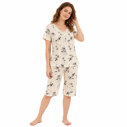 CREPE CAPRI SET-DARK FLOWER WHITE