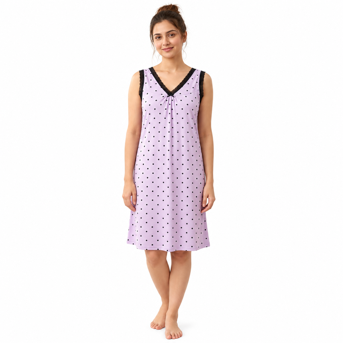 ICESILK V NECK SHORTY-SL-DOTTED-PURPLE