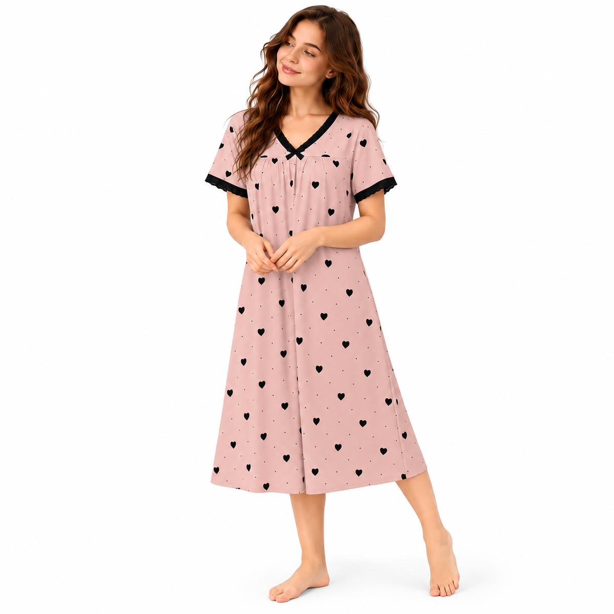 ICE SILK V NECK SHORTY-HEART PRINT