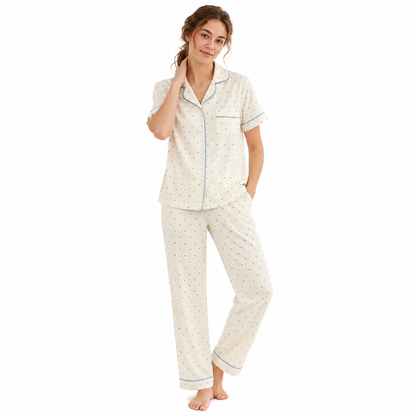 COTTON PJ SET WITH SHORTS-DOTTED PRINT