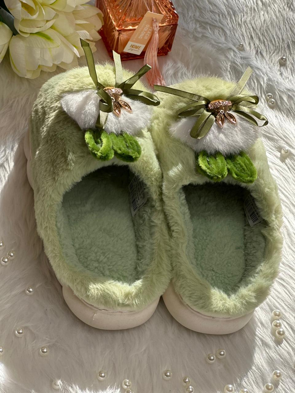 Mint Bunny Charm Cozy Slippers