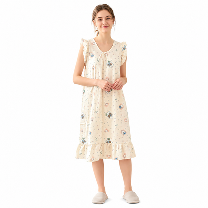 ROUND NECK COTTON SHORTY-RABBIT BLUE CREAM